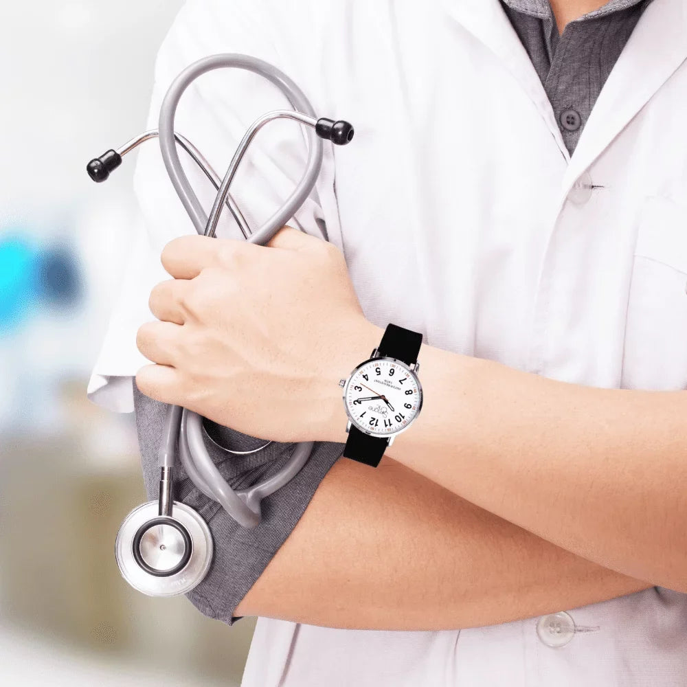Watch for Nurse, Medical Professionals and Students – With Second Hand, Easy Read Dial - Hour & Second Arabic Time Indicator, and Silicone Band with Various Colour choice, Nurse Watch- Black