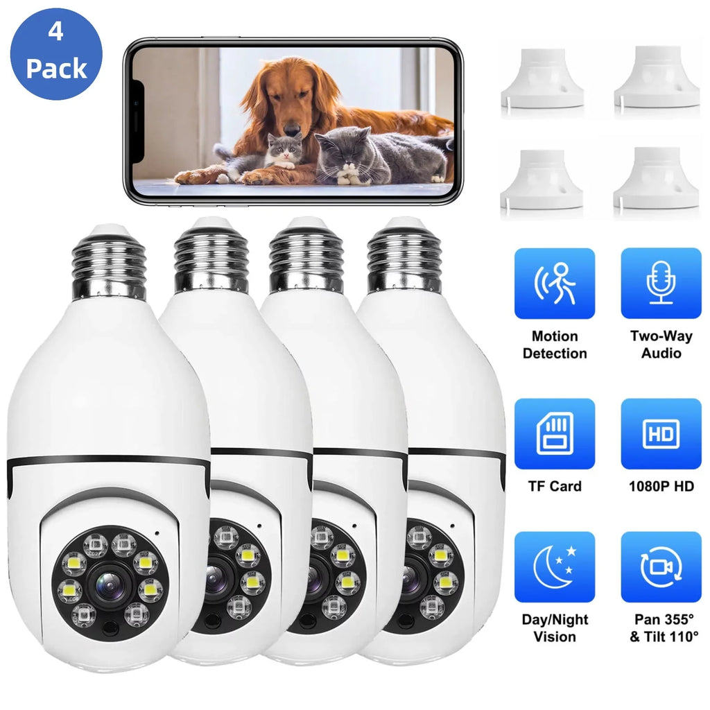 Toner H-Party 4 Pack Light Bulb Security Cameras, 2.4G & 5G Wifi Security Camera, Wireless Security Camera Outdoor, 1080P HD Outdoor Cameras for Home Security, 360° Wide Viewing, Night Vision
