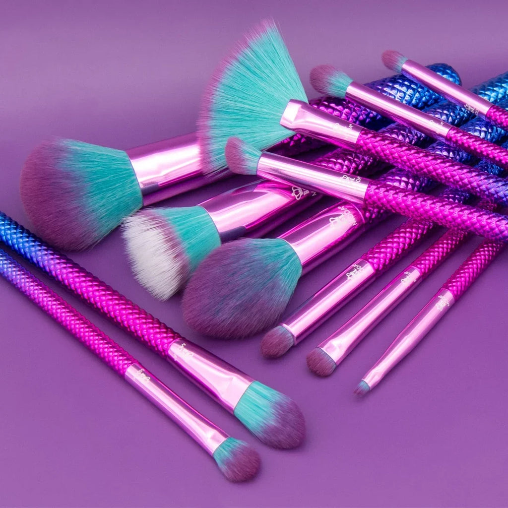 Moda Brush Prismatic Signature 12pc Makeup Brush Set, Includes Pointed Foundation, Fan, and Crease Makeup Brushes