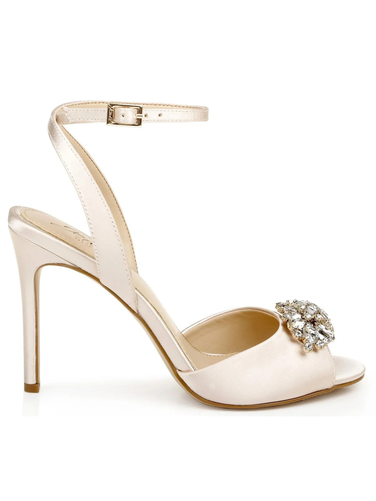JEWEL BADGLEY MISCHKA Womens Beige Gem Accent Padded Adjustable Ankle Strap Jessa Peep Toe Stiletto Buckle Dress Heeled Sandal 5