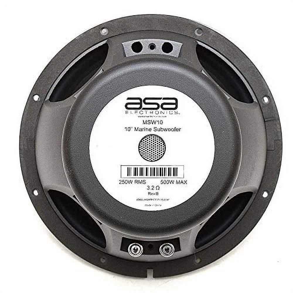 Jensen MSW10 Universal 10" Marine Grade Subwoofer, 500 Watts Max Handling Power, 250 Watts RMS Power, Impedance 4 Ohms, Frequency Response 20Hz - 1kHz, Sealed Housing Arrangement Matt Black PP Cone