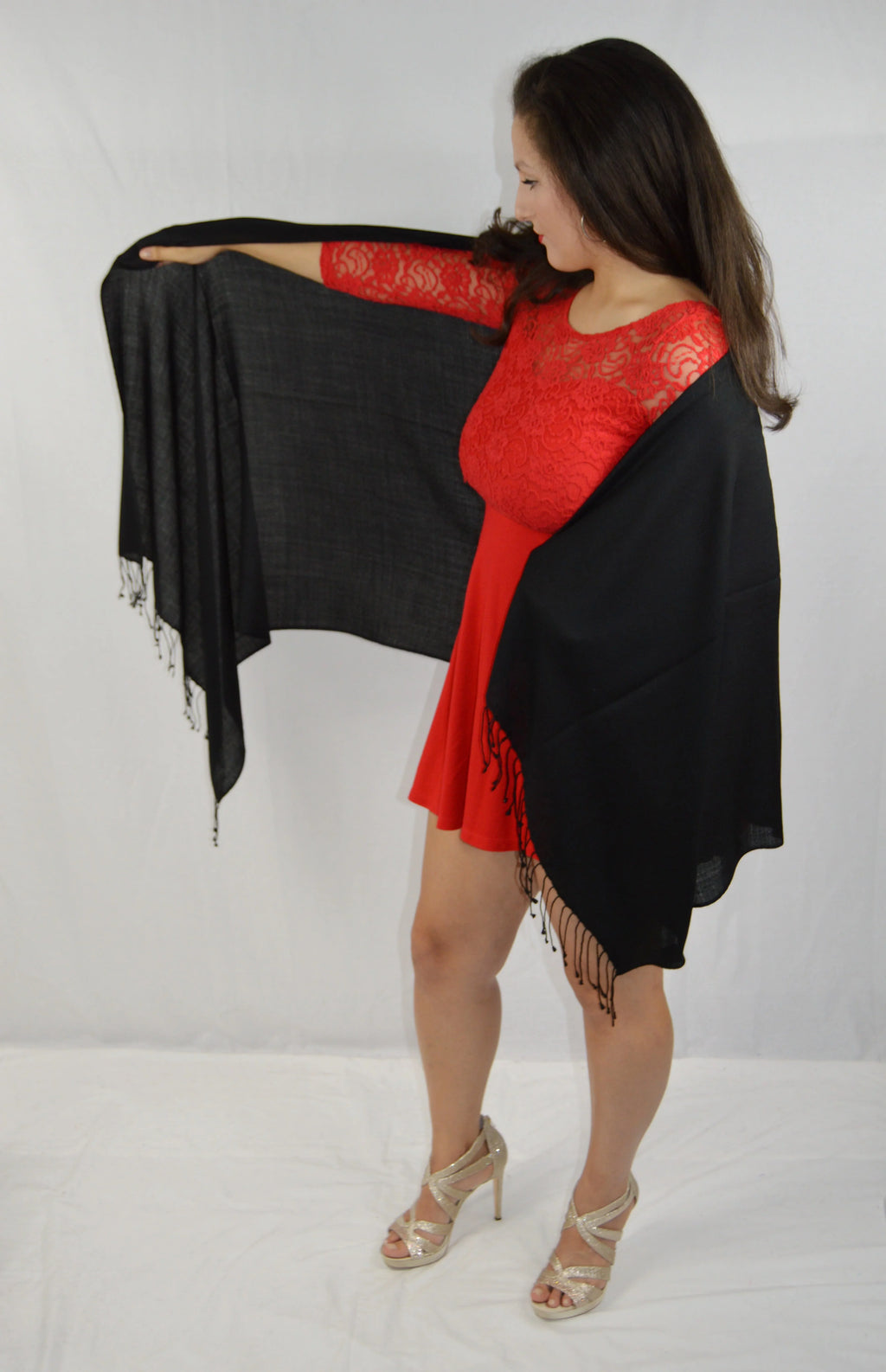 Fancy Shawl/Sheer Shawl/Summer Shawl/Water Pashmina Shawl/Light weight Shawl/Evening Shawl/Pashmina Shawl/Scarf/Scarves (Black Regular Shawl)