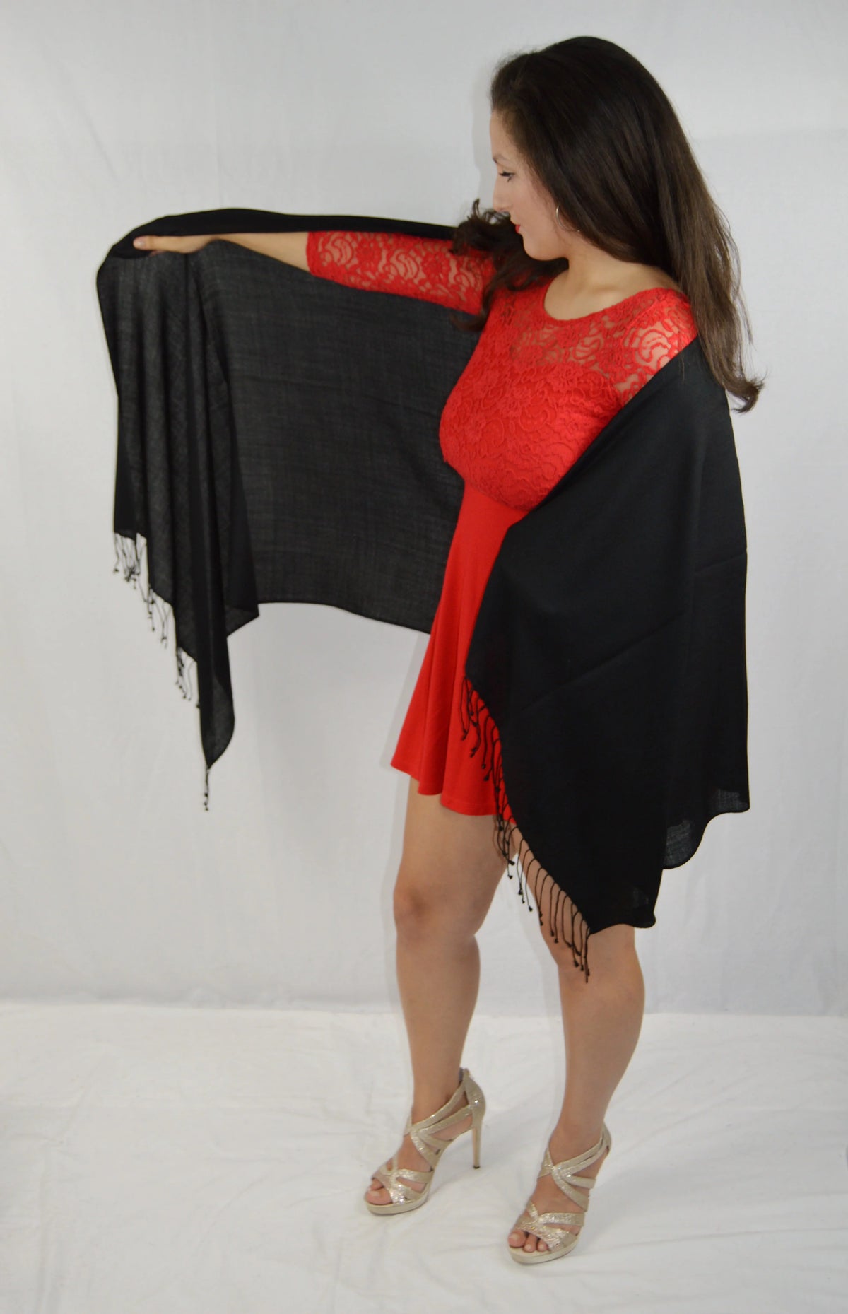 Fancy Shawl/Sheer Shawl/Summer Shawl/Water Pashmina Shawl/Light weight Shawl/Evening Shawl/Pashmina Shawl/Scarf/Scarves (Black Regular Shawl)
