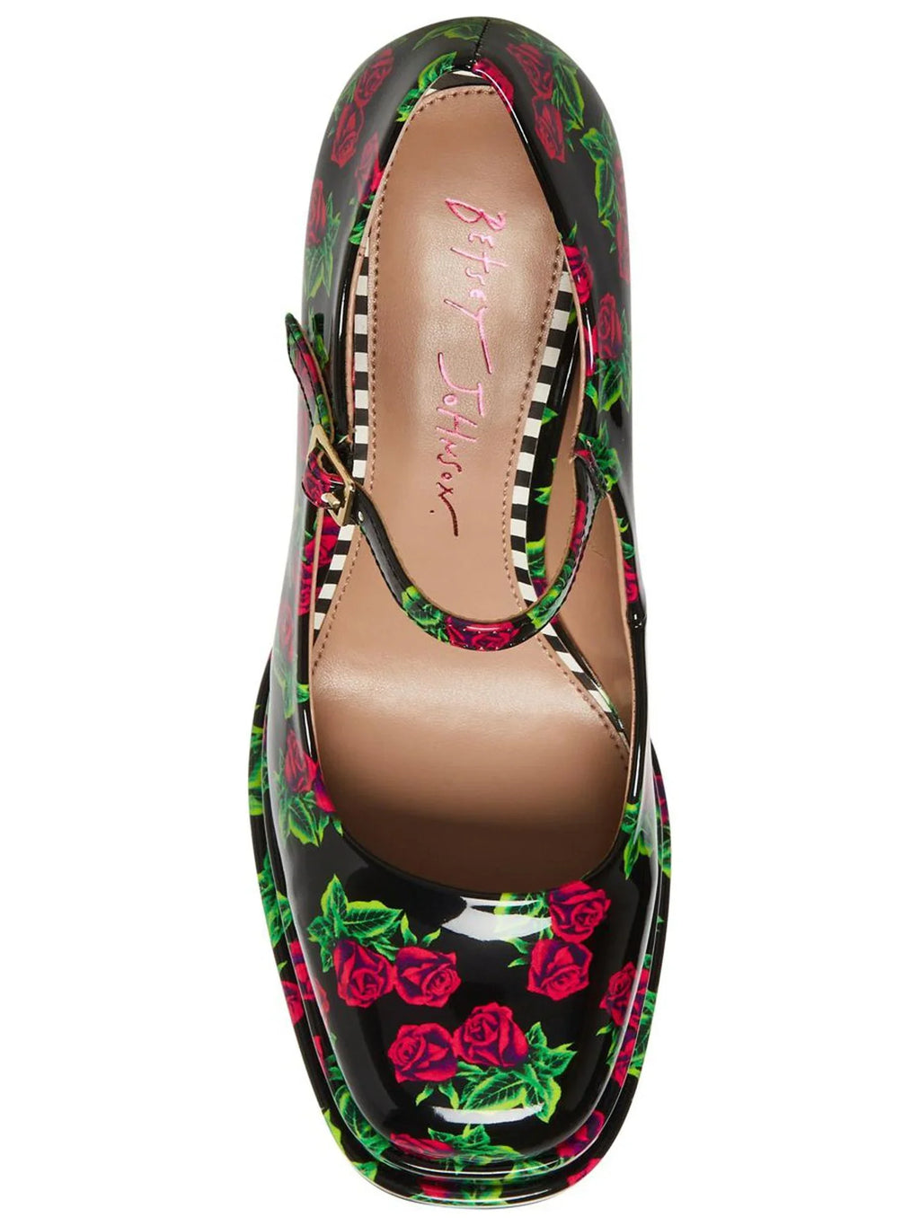 BETSEY JOHNSON Womens Black Floral 2" Platform Mary Jane Adjustable Blondie Round Toe Block Heel Buckle Dress Pumps Shoes 10 M