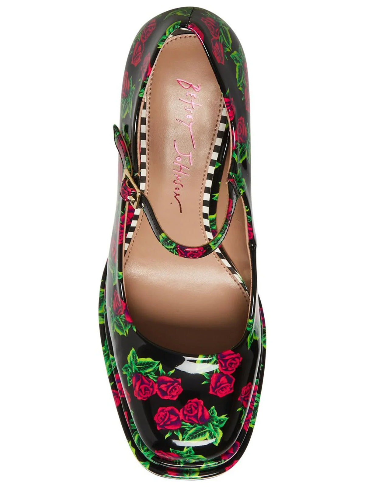 BETSEY JOHNSON Womens Black Floral 2" Platform Mary Jane Adjustable Blondie Round Toe Block Heel Buckle Dress Pumps Shoes 10 M