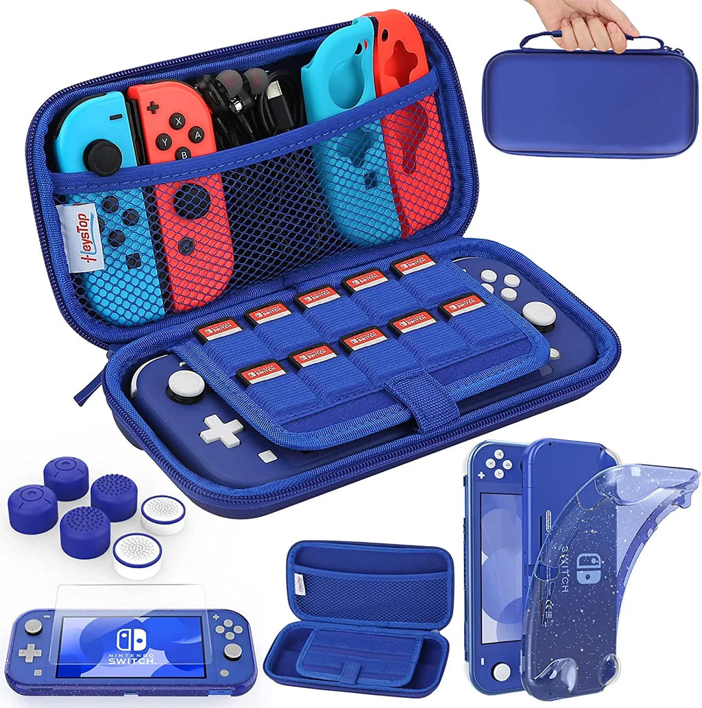 HEYSTOP Case for Nintendo Switch Lite,Protective Hard Portable Travel Carry Case for Nintendo Switch Lite Console and Accessories,Switch Lite Case with TPU Glitter Protective Case and Thumb Cap,Blue