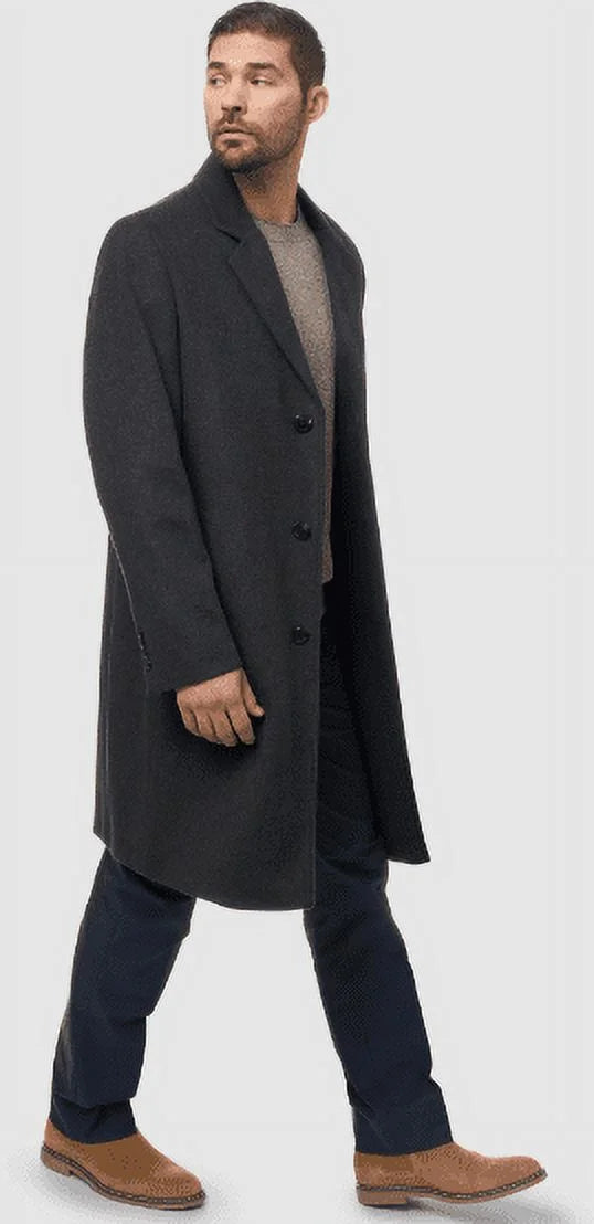 London Fog BLACK Men's Signature Wool-Blend Overcoat, US 40R