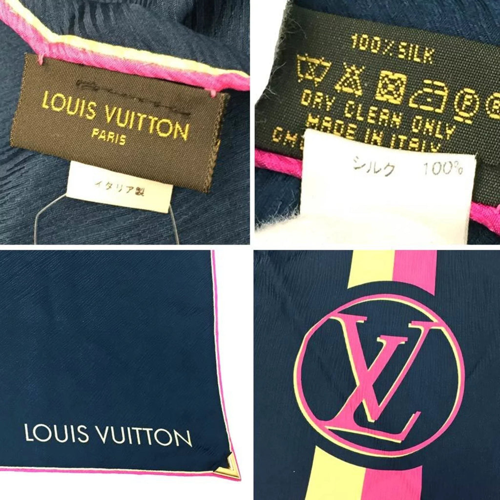 Pre-Owned LOUIS VUITTON Louis Vuitton Scarf Muffler Carre Myepi M73915 100% Silk Navy aq4339 (Good)