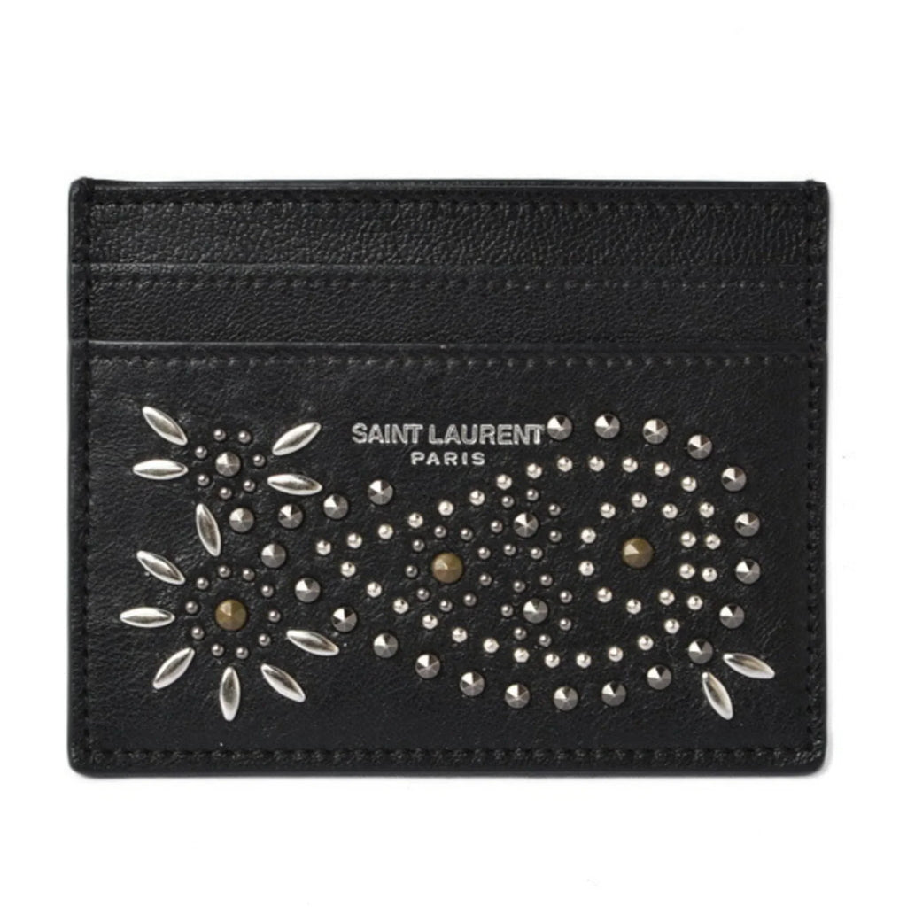 Pre-Owned Saint Laurent / Card Case YSL SAINT LAURENT Paisley Pattern Studs Leather Black 375949 (Like New)