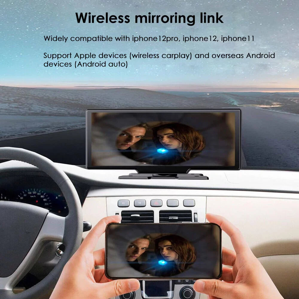 KingFurt T91 Touch Screen Wireless Dash Cam - Dual Lens, Bluetooth Connected, 2K Resolution, 10.26'' IPS Screen, WiFi Enabled