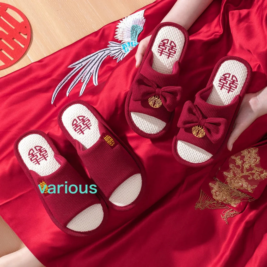 Slippers Festive Red Pair Of Ladies Newly Married To Accompany The Couple Light Luxury Bride And Groom Bride Wedding Shoes Men Bridal