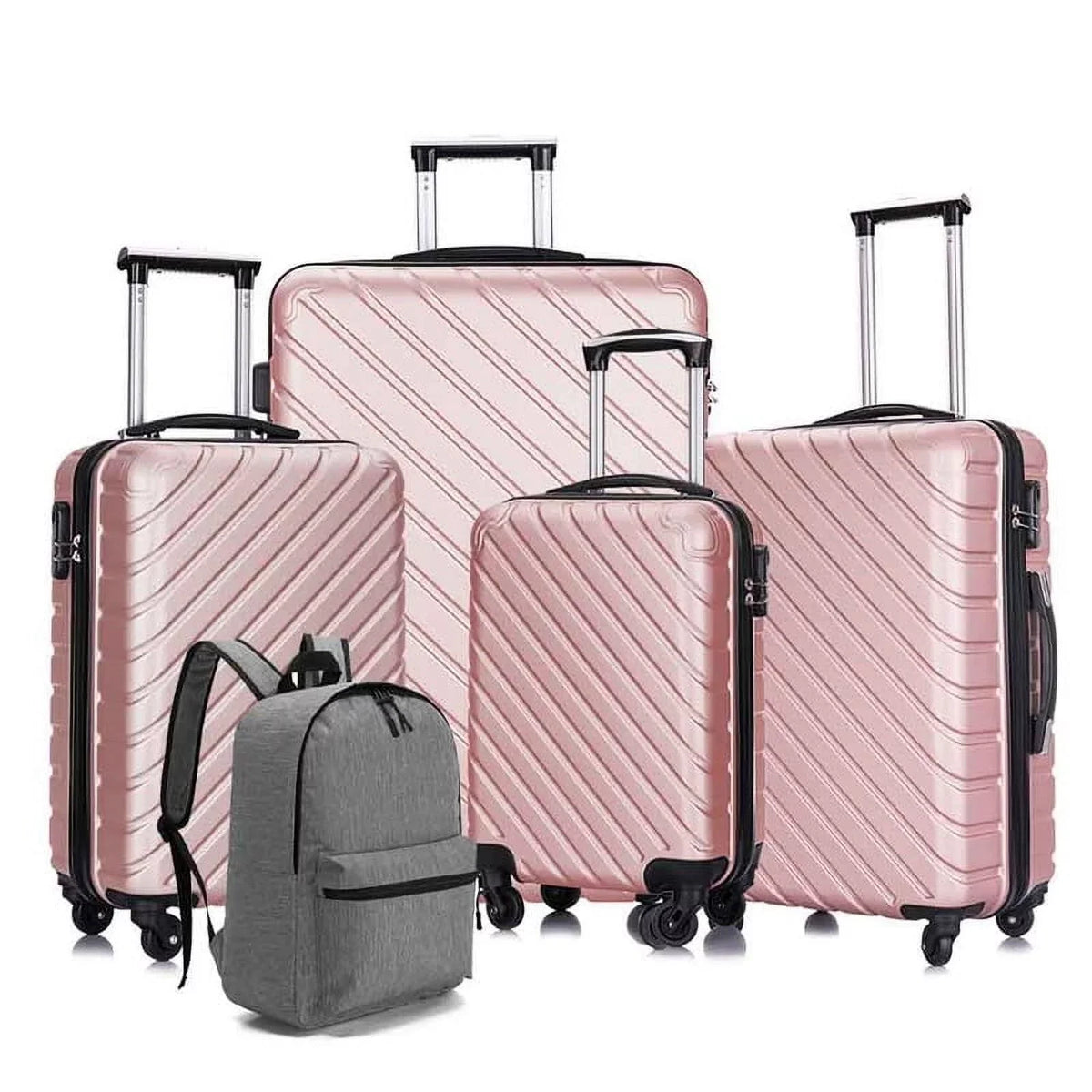 4 Piece Hardshell Luggage Sets,Travel Suitcase,Carry On Luggage with Spinner Wheels Free Enclosure Inside rose gold