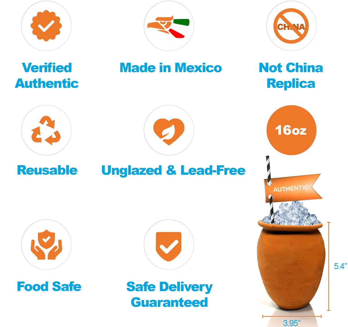 Alondra's Imports Handcrafted, Natural Clay Cups From Mexico (Cantaritos Mexicanos, Fiesta Mexicana) for Hot & Cold Beverages (Cocktail Glasses for Tequila, Margaritas, Mojitos & More), Set of 8