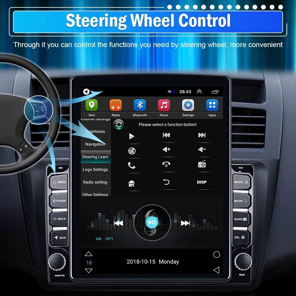 Podofo Double 2 Din 9.7 inch Vertical Touch Screen Car Stereo Radio Android 12 Mirror Link GPS Navi Bluetooth Wifi GPS FM USB with Backup Camera