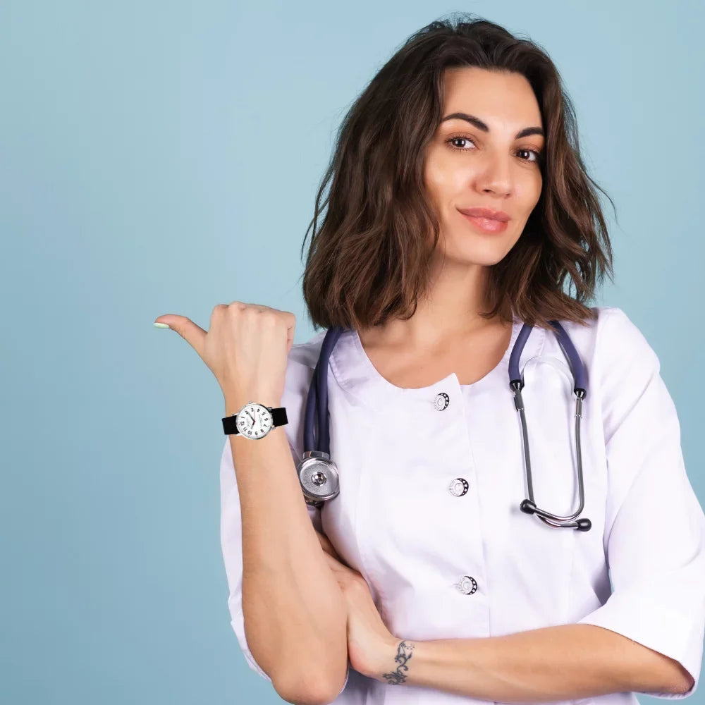 Watch for Nurse, Medical Professionals and Students – With Second Hand, Easy Read Dial - Hour & Second Arabic Time Indicator, and Silicone Band with Various Colour choice, Nurse Watch- Black