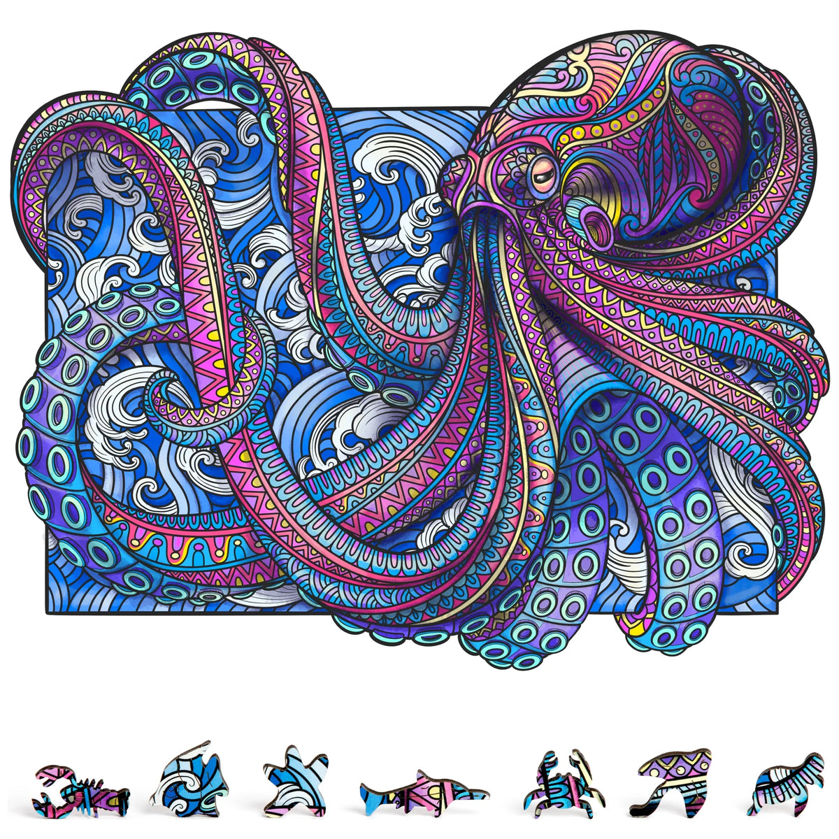 ZenChalet Octopus Puzzle Premium Timber Jigsaw Puzzle for Adults featuring 200 Uniquely Shaped Precision Cut Plank Pieces