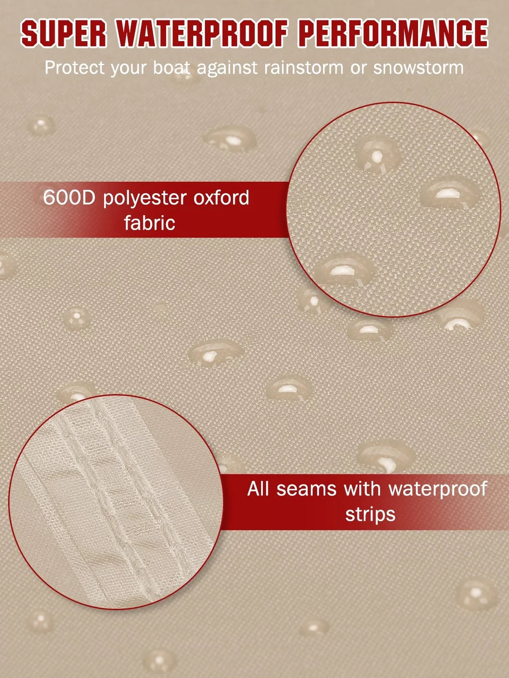 AngLink 17 - 19 ft Waterproof Boat Shield - 600D Heavy Duty Polyester Oxford Bass Runabout Boat Protection Sturdy and Tear Proof, All Weather Protection Fits V-Hull, TRI-Hull, Pro-Style | Beige