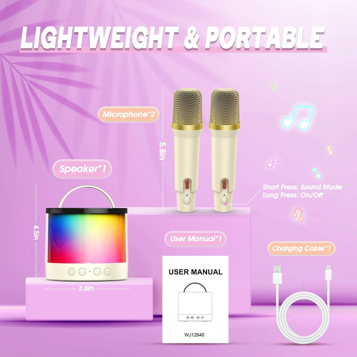 Mini Karaoke Machine Microphone for Kids Adults, Portable Bluetooth Speaker with 2 Microphones, Toys Gifts for 3 4 5 6 7 8+ Year Old Girls Boys Adults