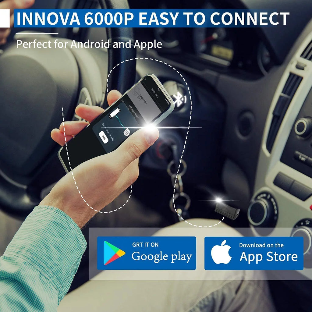 Innova 6000P Bluetooth Wireless OBDII Car Code Reader Check Engine Light ABS SRS Airbag System Automotive Diagnostic Tool OBD2 Scanner 12V Vehicle Read Clean Code Scanner for IOS and Android Phones