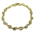 14K GOLD PLATED 7" BRACELET WITH ELEPHANTS AND PUFFED MARINER LINKS LINKED M657