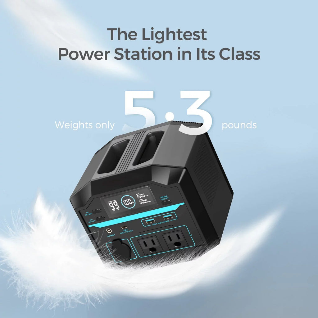 Renogy Portable Power Station 222Wh Solar Generator 2 120V/200W AC Outlets, 60W USB-C PD Output, Lightweight Lithium Backup Battery Pass-Through Charging for Outdoor Camping Home Emergency