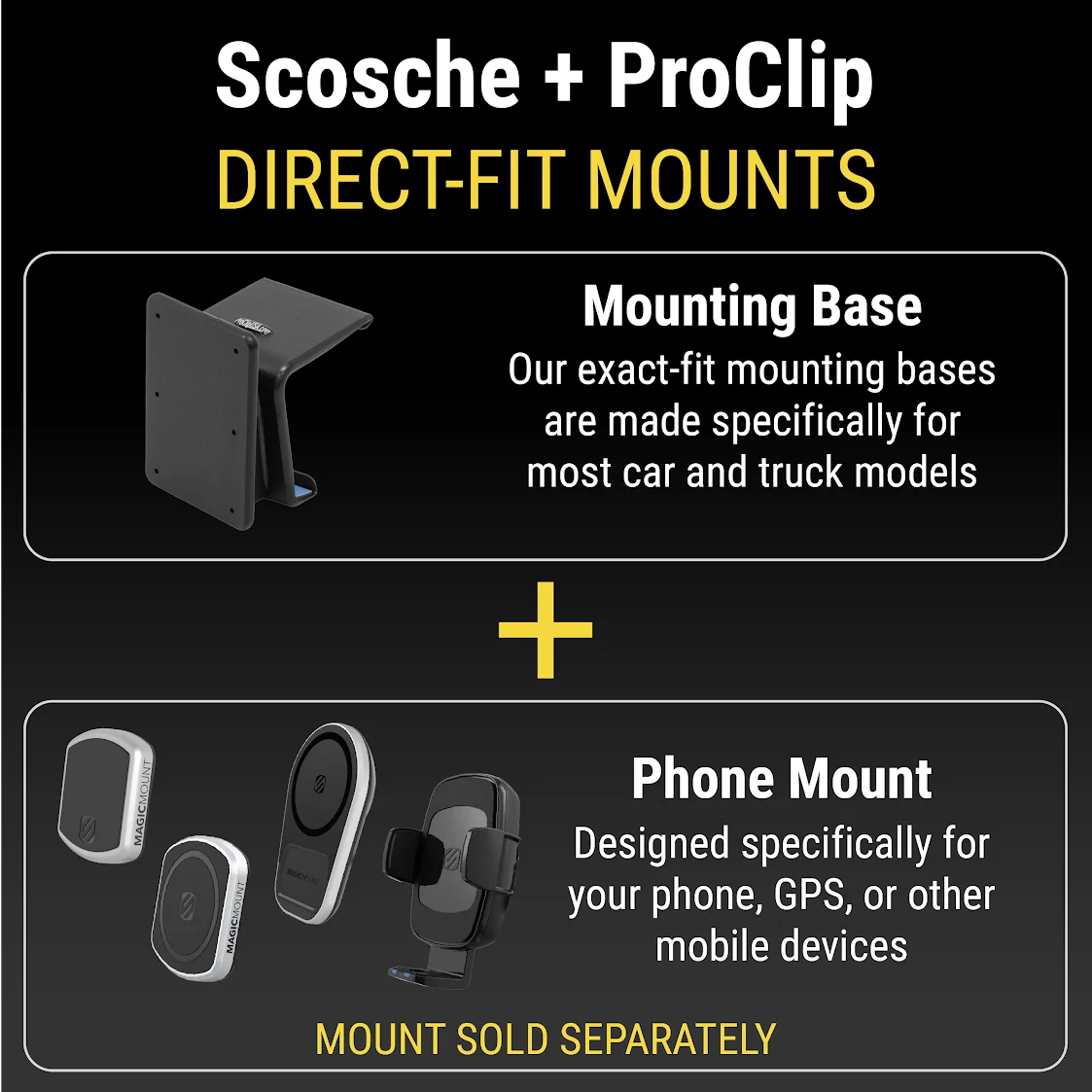 Scosche PC854490 ProClip Center Dash Mount Compatible with 2010-2023 Toyota 4Runner Trucks (Mounting Base Only