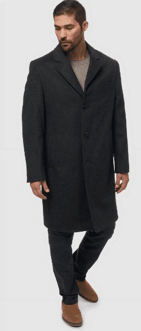 London Fog BLACK Men's Signature Wool-Blend Overcoat, US 40R
