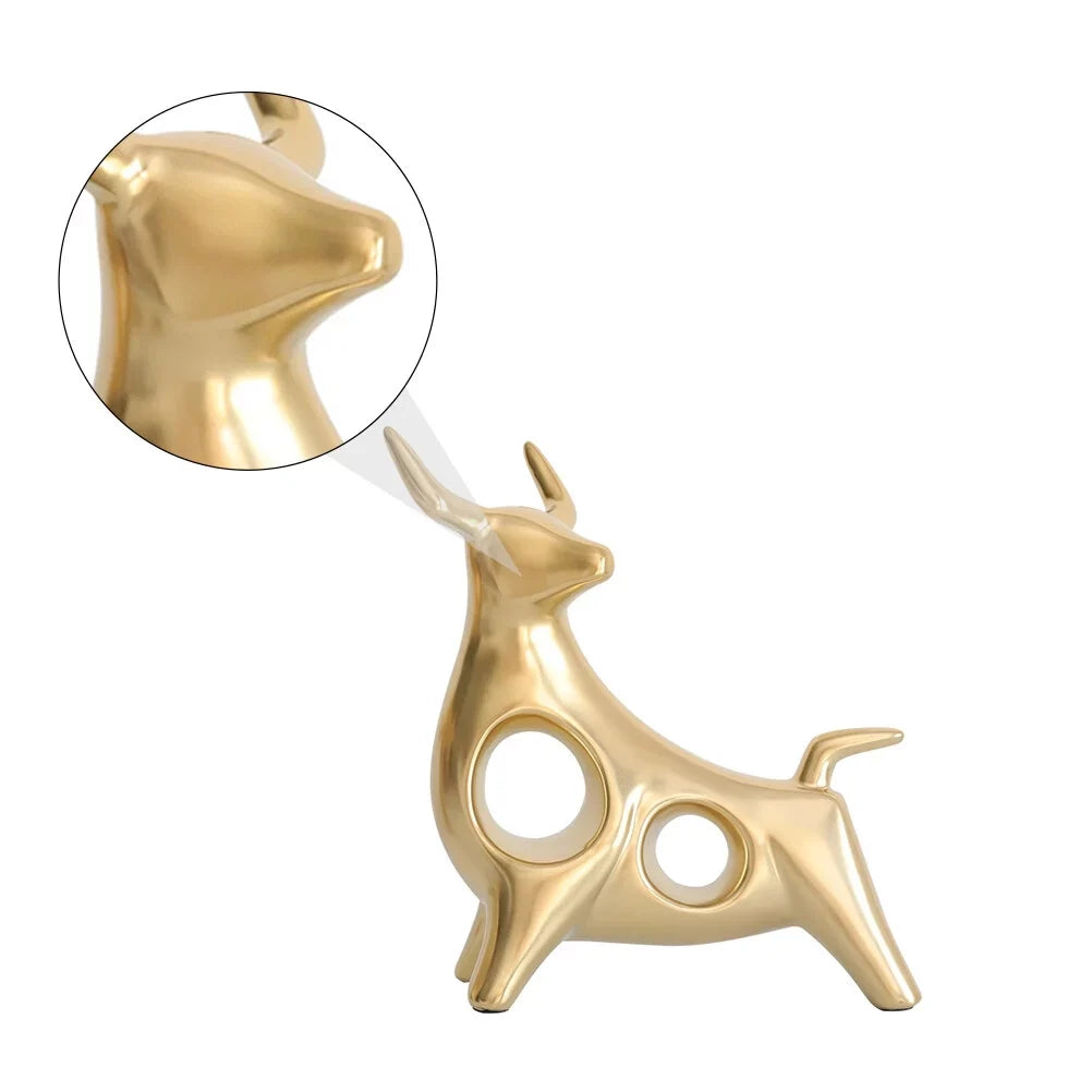 Qumonin Golden Feng Shui Bull Statue Ox Figure Chinese Zodiac Cow Table Decor