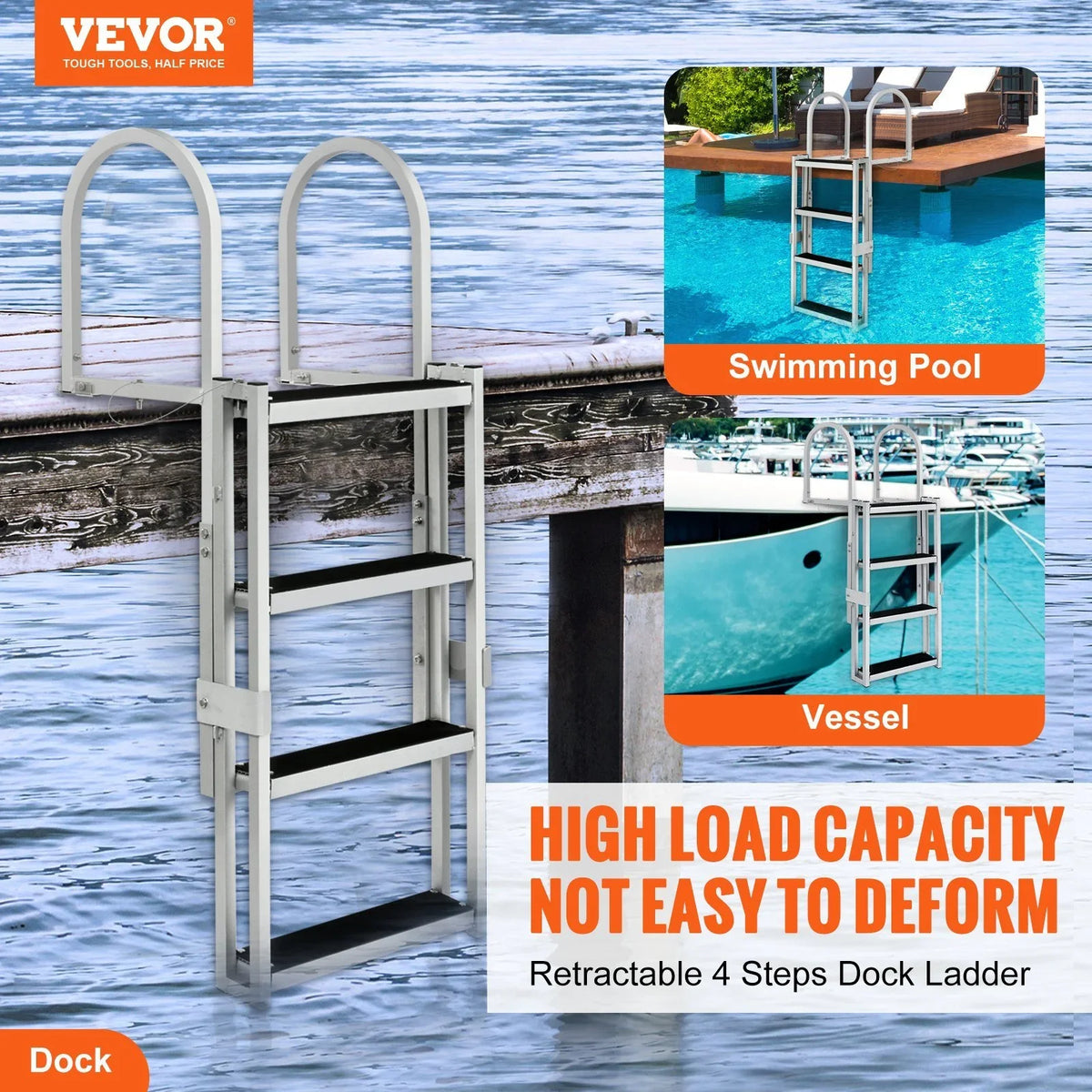 Vevor Retractable 4 Steps, 350 lbs Load Capacity Dock Ladder