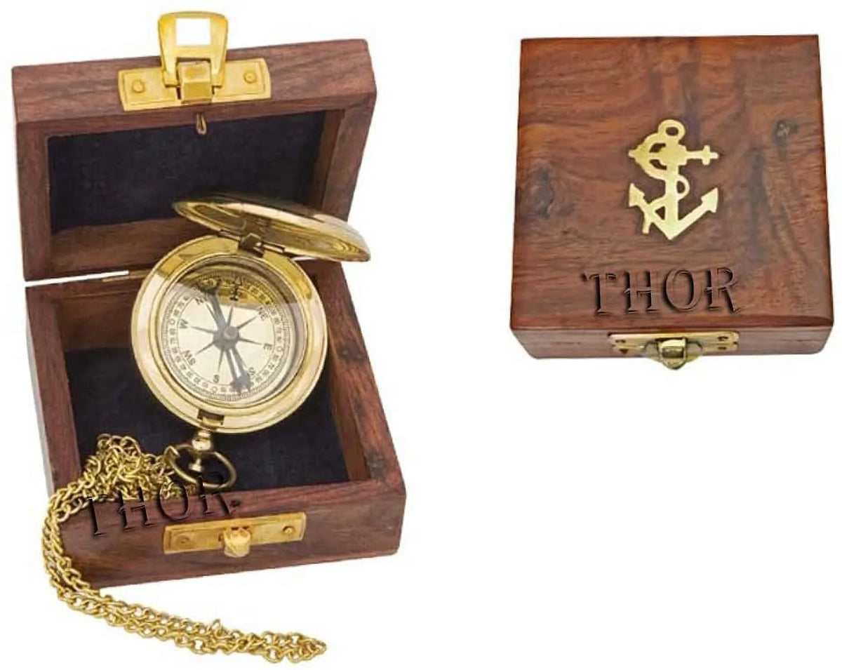 Brass Push Button Pocket Compass Marine Nautical Lumber Box Ideal for Gift