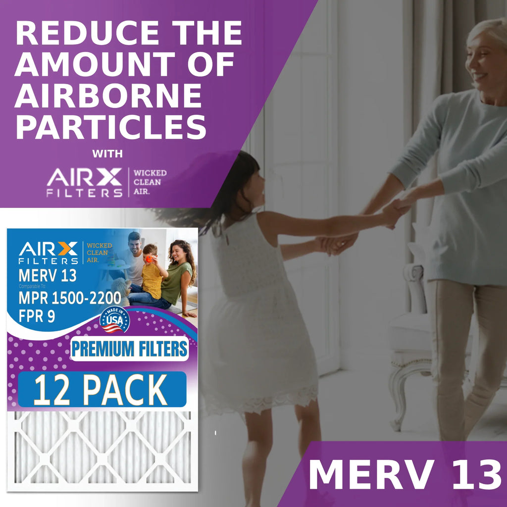 16x16x1 Air Filter MERV 13 Rating, 12 Pack of Furnace Filters Comparable to MPR 1500 - 2200 & FPR 9 - Made in USA by AIRX FILTERS WICKED CLEAN AIR.