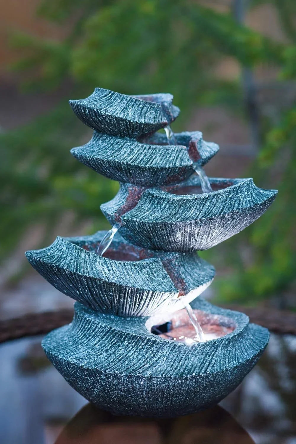 Modern Stone Tiers 14" Fountain W/LED Light: Small Indoor/Outdoor Water Feature For s, Entryways, Gardens & Patios. Hand-Crafted Style HF-B16-14LT