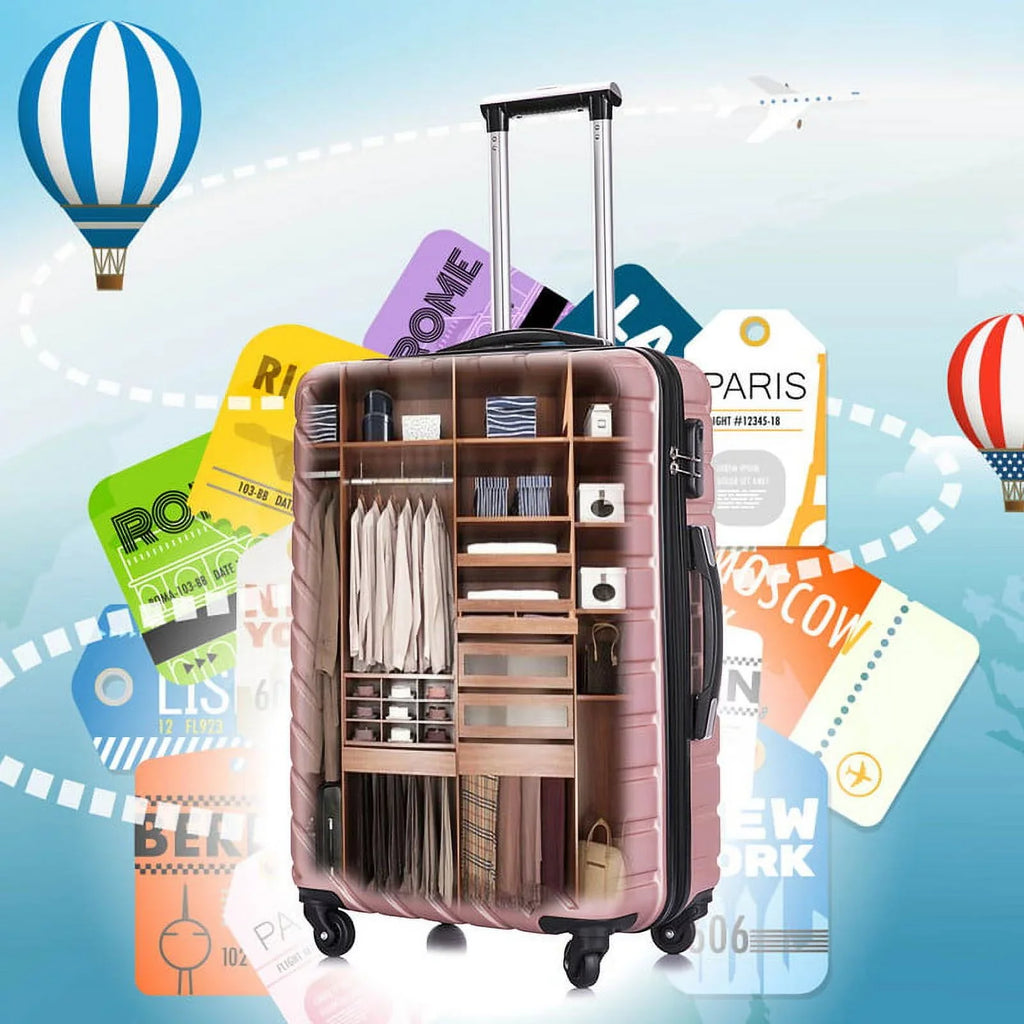 4 Piece Hardshell Luggage Sets,Travel Suitcase,Carry On Luggage with Spinner Wheels Free Enclosure Inside rose gold