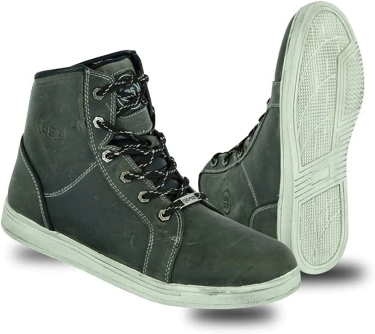 Daniel Smart Men’s Motorcycle Leather Shoes – Full Grain Waterproof Boots with Lace-up Closure & Lightweight Rubber Outsole