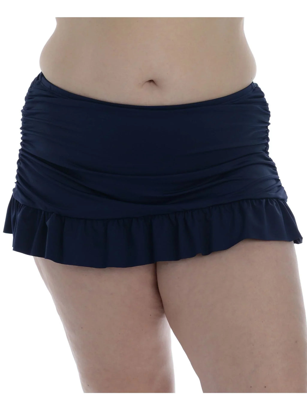 LA BLANCA Women's Navy Stretch Tummy Control Ruched Lined Moderate Protection Ruffled Island Goddess Swim Skirt Swimsuit Bottom 16W