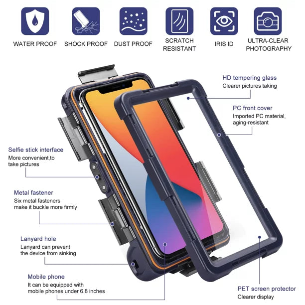 UrbanX Professional [15m/50ft] Swimming Diving Surfing Snorkeling Photo Video Waterproof Protective Case Underwater Housing for Lenovo K8 Note And all Phones Up to 6.9 Inch LCD with Lanyard