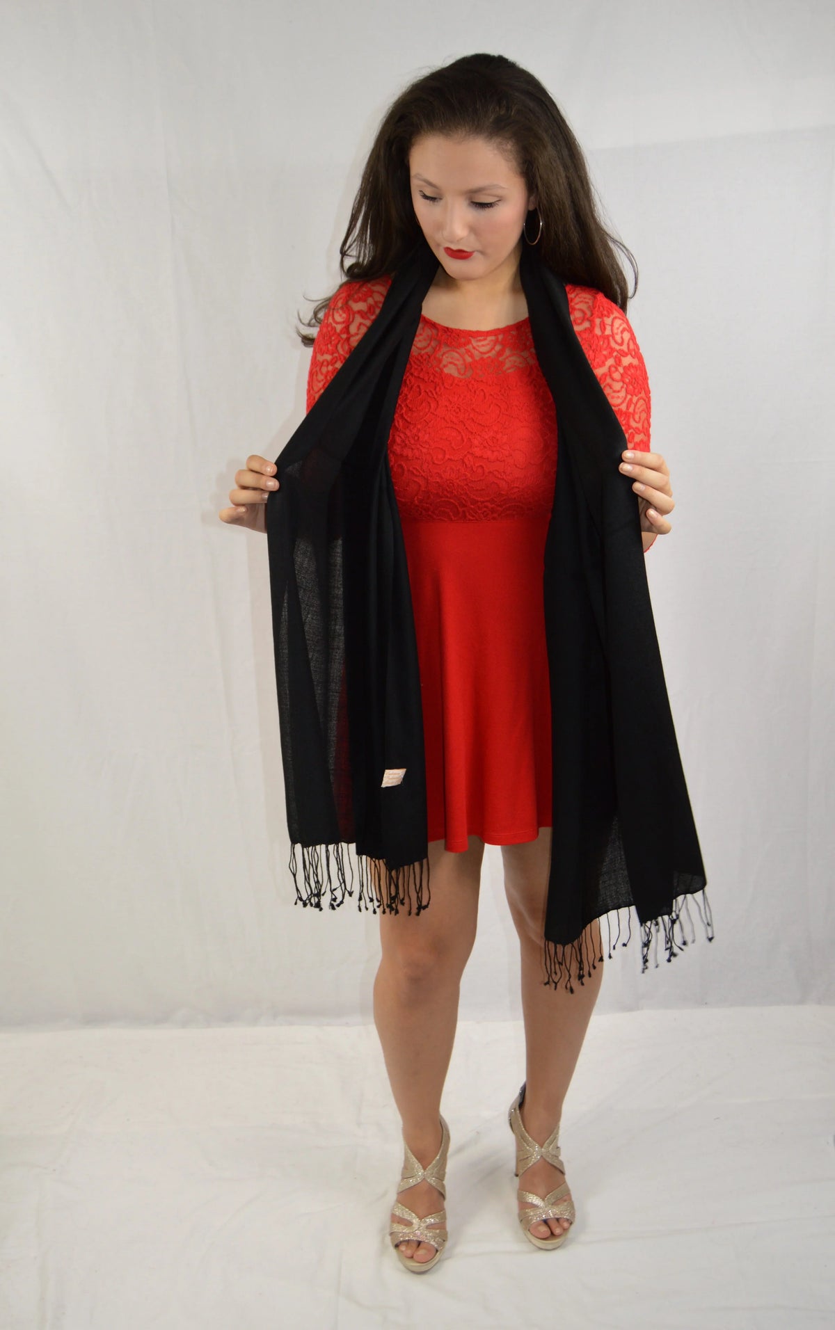 Fancy Shawl/Sheer Shawl/Summer Shawl/Water Pashmina Shawl/Light weight Shawl/Evening Shawl/Pashmina Shawl/Scarf/Scarves (Black Regular Shawl)
