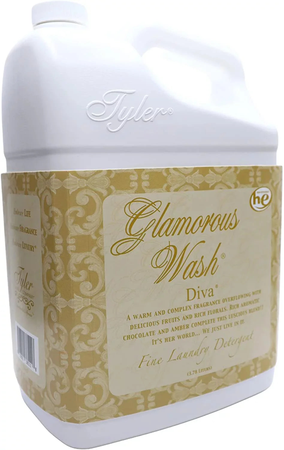 Tyler Candle Company Glamorous Wash Diva Fine Laundry Liquid Detergent - Liquid Laundry Detergent Arrangement for Clothing - Hand and Machine Washable - 3.78L 1Gal Container