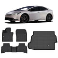 Ikon Motorsports Floor Mats & Trunk Mat Compatible With 2023-2024 Toyota Prius , Black 3D Molded Carpets Liner 1st 2nd Row Front Rear Pad 4PC TPE Thermo Plastic Elastomer All Weather Protector