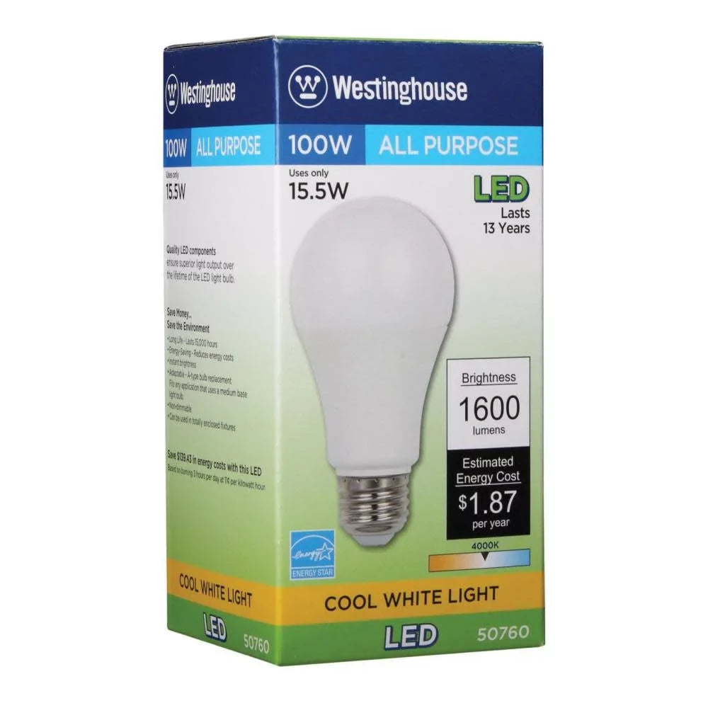 Westinghouse Lighting 5076000 100-Watt Equivalent Omni A19 Cool White Light LED Light Bulb with Medium Base (6 Pack)