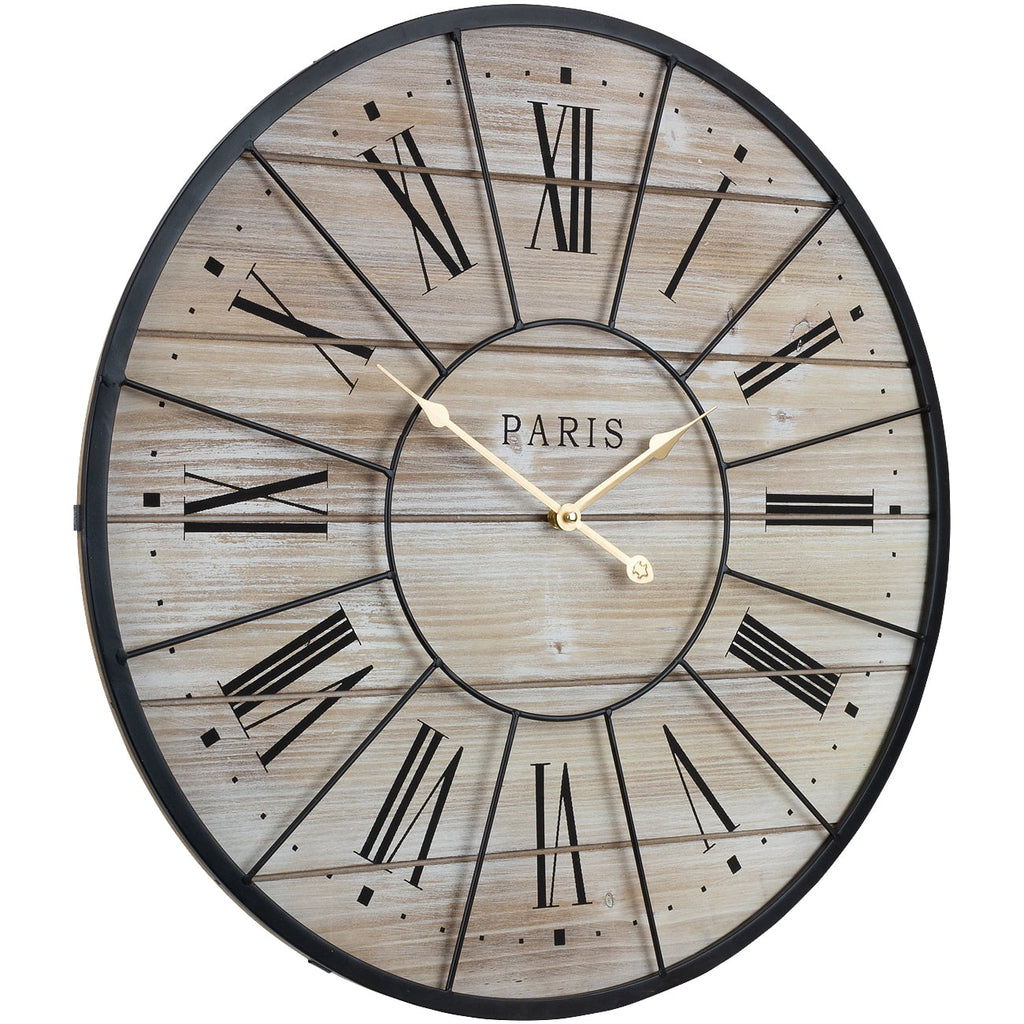 Sorbus Paris Oversized Wall Clock, Centurion Roman Numeral Hands, Parisian French Country Rustic Large Decorative Modern Farmhouse Decor Ideal for Living Room, Analog Plank Metal Clock, 24” Round