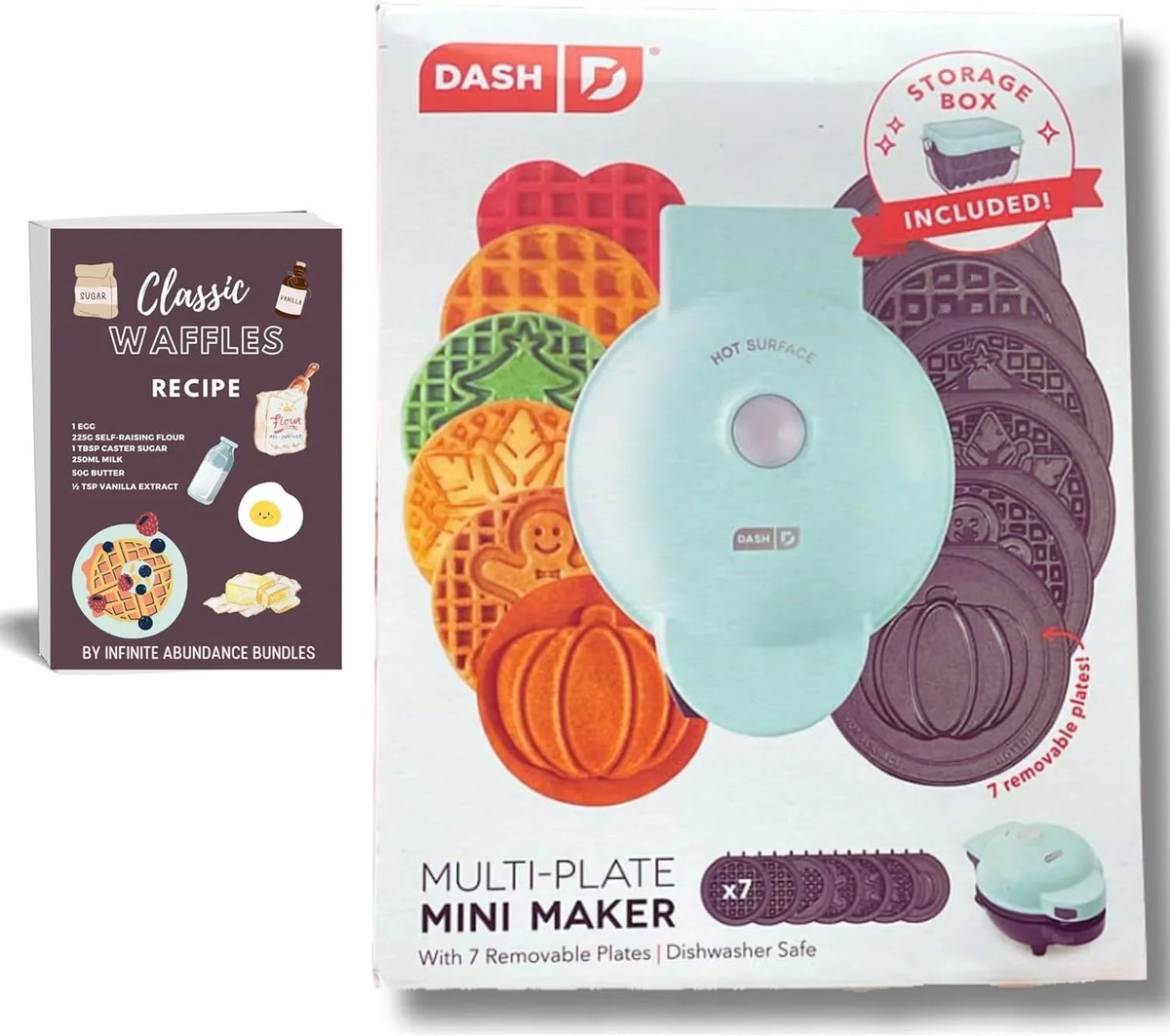 Dash Mini Waffle Maker a Waffle Iron with 7 Removable Plates and Storage