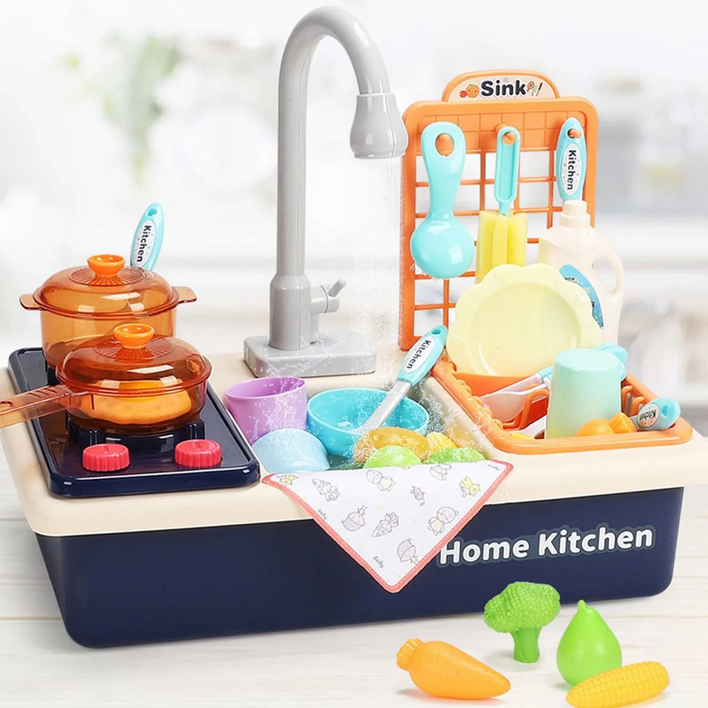 Kitchen Sink Toys Children Electric Dishwasher Playing Toy With Running Water Automatic Water Cycle System Play House Pretend Role Play Toys for Boys Girls Alphabet Board Game Board for Toddlers
