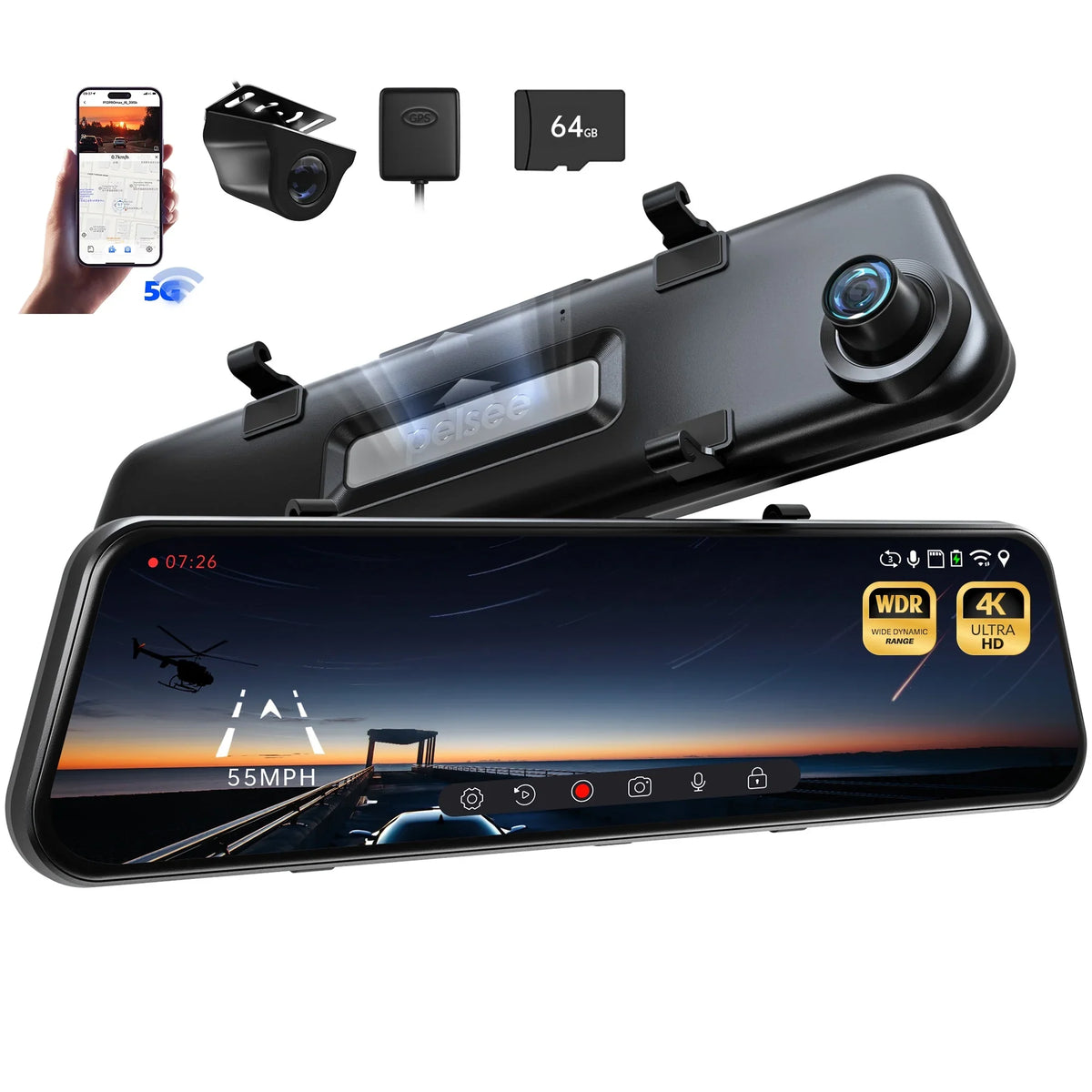 Pelsee P12 Pro Max Mirror Dash Cam