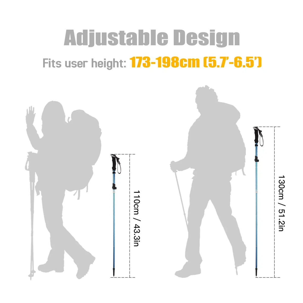 Tomshoo Trekking Pole for Hiking Camping Backpacking, Lightweight and Resilient Blue