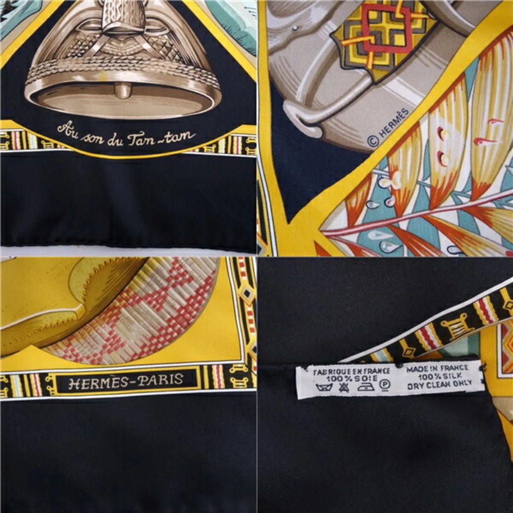 Pre-Owned HERMES Scarf Muffler Carre 90 Au Son du Tam To the sound of tam 100% silk ladies multi color (Good)