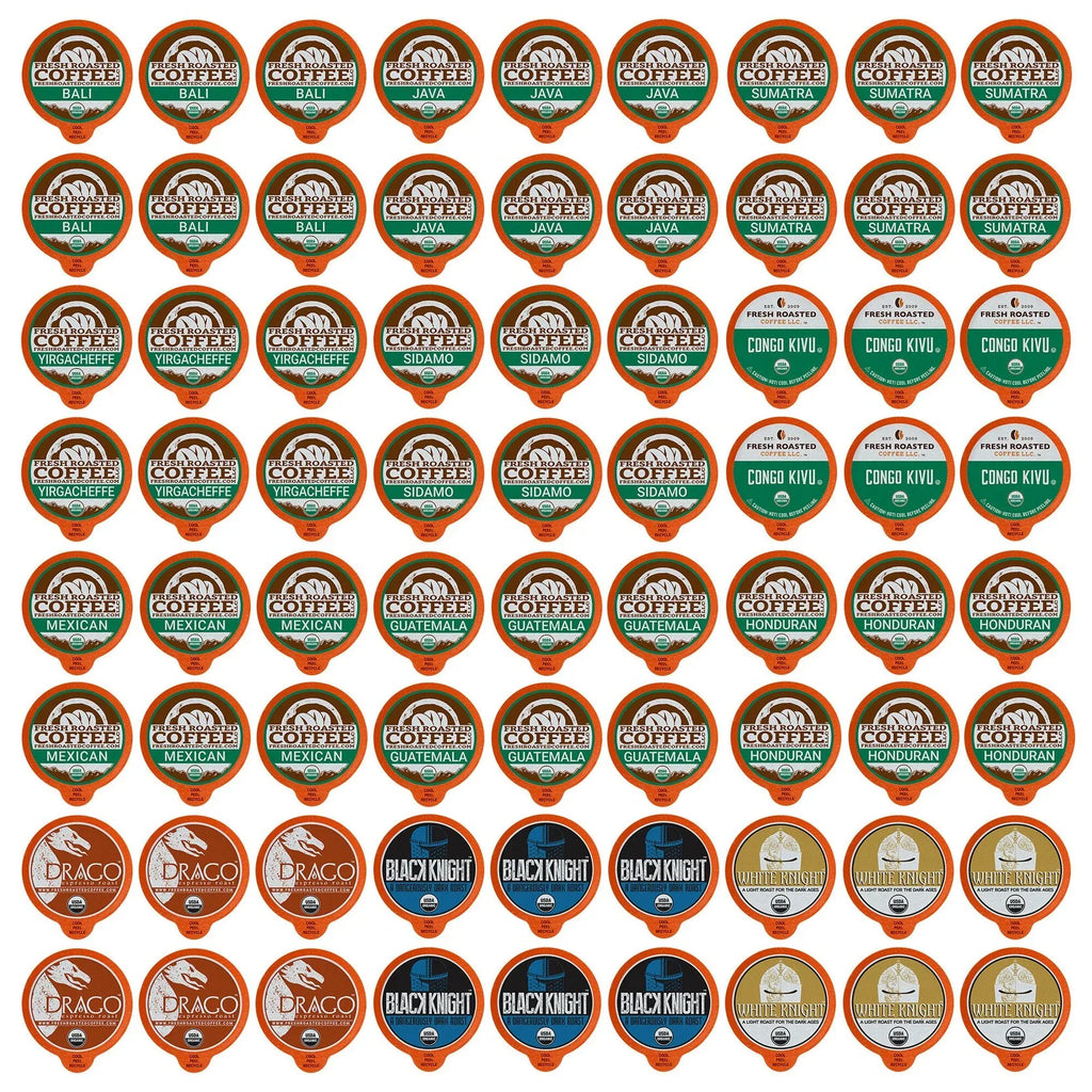 Fresh Roasted Coffee, Organic Coffee Pod Sampler, 72 Count for Keurig K-Cup Brewers
