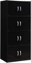 HID44 8 Door 4 Shelf Modern Timber Heavy Duty Floor Mount Multipurpose Storage Bookcase Cabinet with Installation Hardware, Black