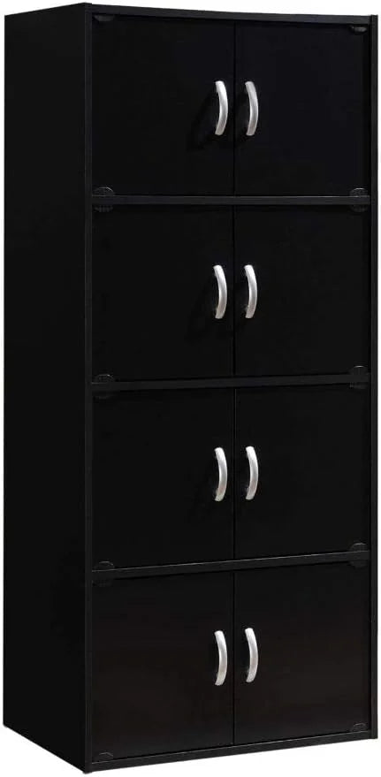 HID44 8 Door 4 Shelf Modern Timber Heavy Duty Floor Mount Multipurpose Storage Bookcase Cabinet with Installation Hardware, Black