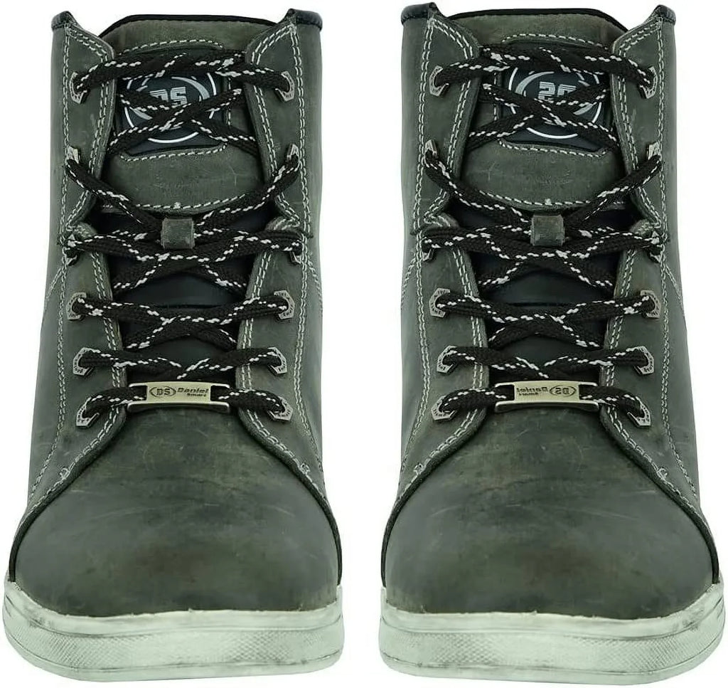 Daniel Smart Men’s Motorcycle Leather Shoes – Full Grain Waterproof Boots with Lace-up Closure & Lightweight Rubber Outsole